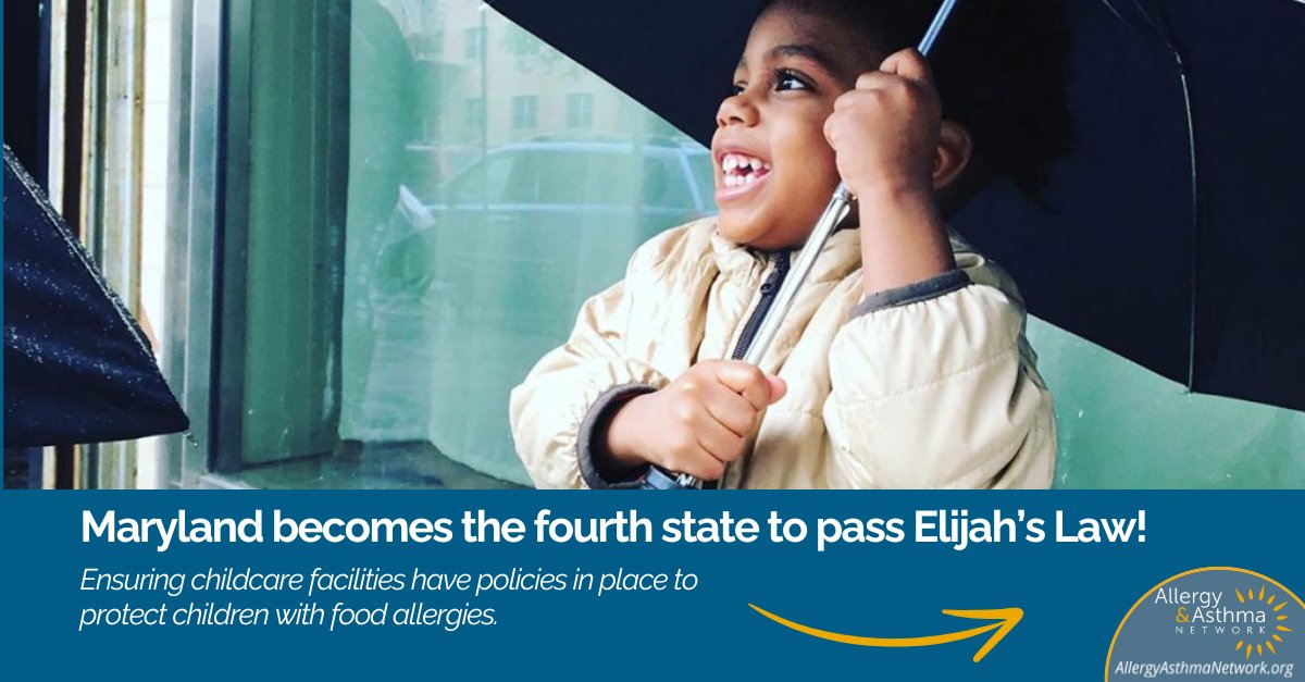 Congratulations to our Maryland advocates who helped Maryland to become the fourth state to enact #ElijahsLaw - ensuring childcare facilities have policies in place to protect children with #FoodAllergies. Maryland @GovWesMoore signed Elijah’s law on April 26, 2024. Illinois,…