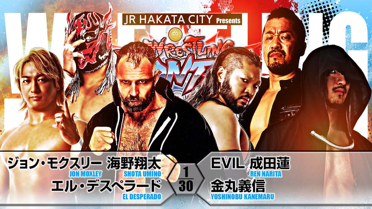 Hours to #njdontaku night 1: 4️⃣! Jon Moxley teams with El Desperado for the first time, as well as the next IWGP number one contender Shota Umino to face Saturday's challenger Ren Narita and HOUSE OF TORTURE! LIVE in English on @njpwworld! njpw1972.com/175855 #njpw