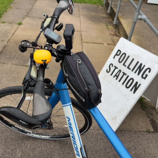 The important job for today is done! Get out and vote - and don't forget your ID! #BikesAtPollingStations #VoterID #LocalElection