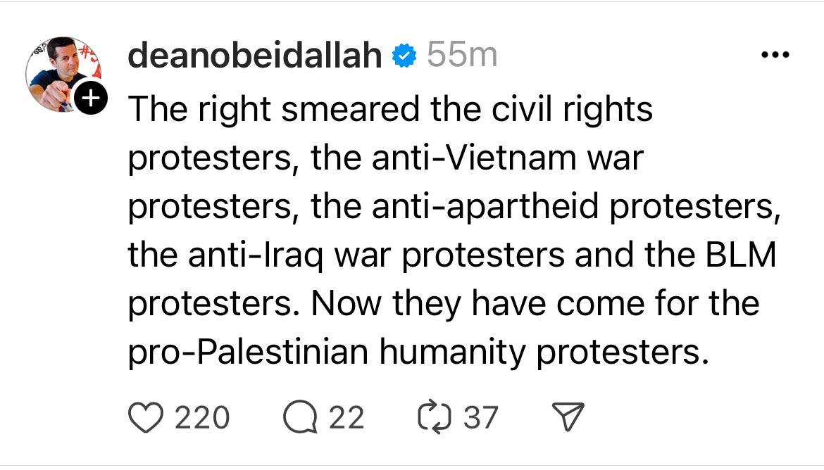 Let’s see how your observation of today’s student activists lines up with 20th century American history Who were YOU during - Civil Rights Movement - Vietnam Anti-War Protests - South African Anti-Apartheid - Black Lives Matter Protests Who consistently opposed YOU 👇