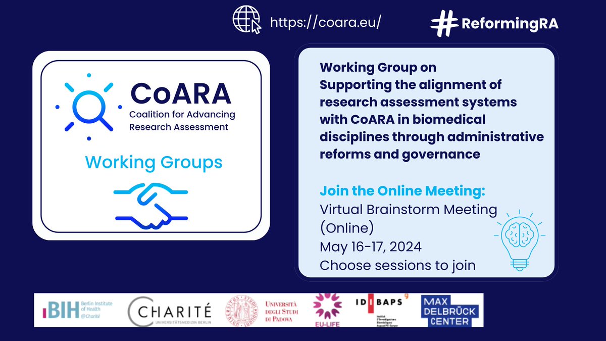 📢 𝐉𝐨𝐢𝐧 𝐚 𝐕𝐢𝐫𝐭𝐮𝐚𝐥 𝐁𝐫𝐚𝐢𝐧𝐬𝐭𝐨𝐫𝐦 by the CoARA SAGA Working Group to 𝐞𝐪𝐮𝐢𝐩 𝐛𝐢𝐨𝐦𝐞𝐝𝐢𝐜𝐚𝐥 𝐢𝐧𝐬𝐭𝐢𝐭𝐮𝐭𝐢𝐨𝐧𝐬 𝐰𝐢𝐭𝐡 𝐭𝐨𝐨𝐥𝐬 𝐭𝐨 𝐜𝐡𝐚𝐧𝐠𝐞 𝐫𝐞𝐬𝐞𝐚𝐫𝐜𝐡 𝐚𝐬𝐬𝐞𝐬𝐬𝐦𝐞𝐧𝐭! 🔎𝘍𝘪𝘯𝘥 𝘪𝘯𝘧𝘰 𝘩𝘦𝘳𝘦: eu-life.eu/newsroom/news/…