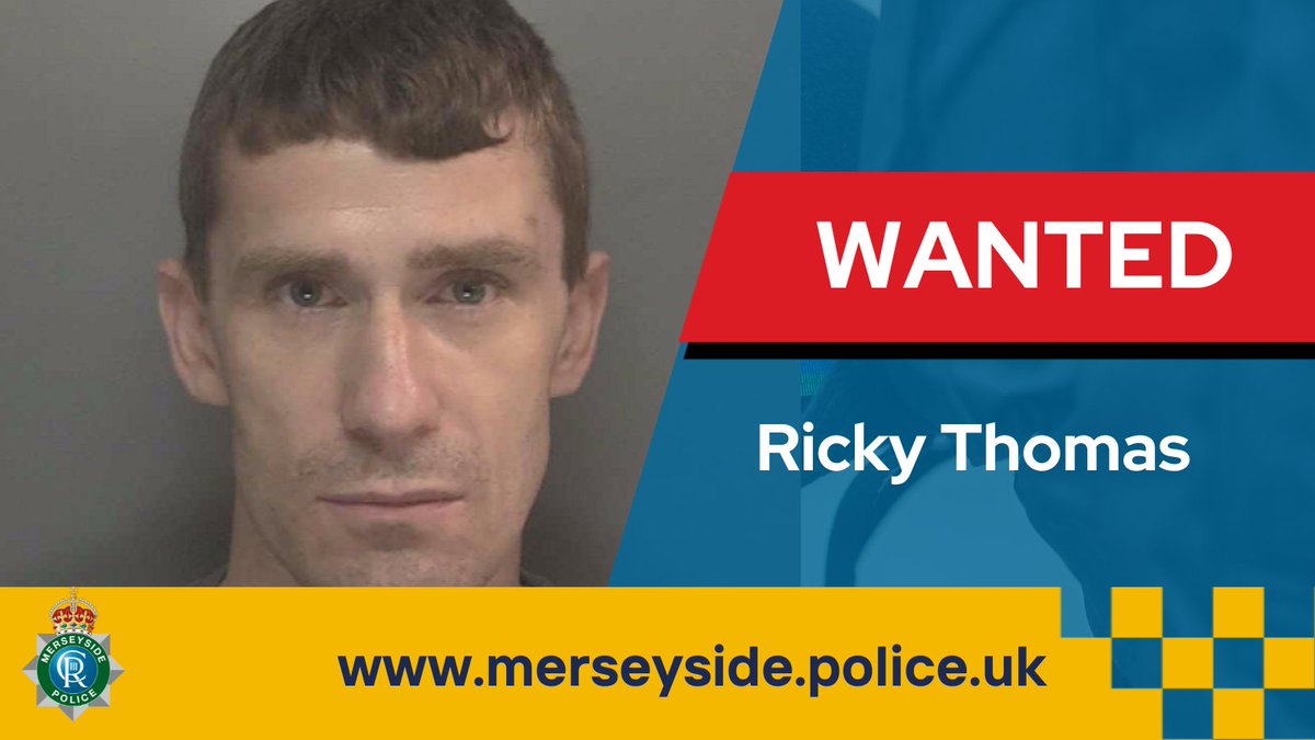 WANTED | Know this man? Ricky Thomas, 39, is from #Bootle and #wanted on a recall to prison after breaching his licence conditions. If you see Thomas or know where he is, contact us via @MerPolCC, 101 or anonymously on 0800 555 111 with ref: 24000326219. orlo.uk/cYDUz