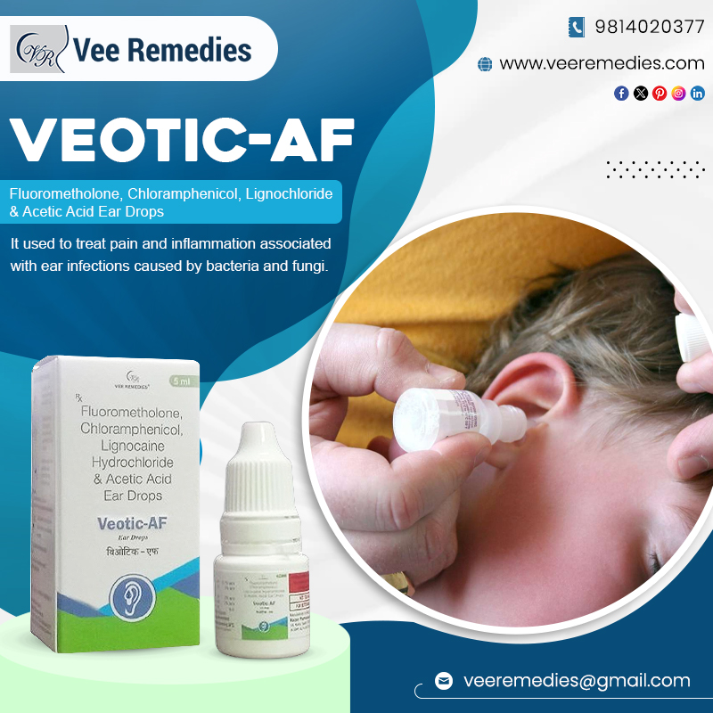 Presenting VEOTIC-AF Ear Drops
It is used to treat pain and inflammation associated with ear infections caused by bacteria and fungi.
#pcd #pcdcompany #pcdpharma #PCDfranchisebusiness #PCDPharmaFranchise #pcdfranchise #FranchiseBusiness #pharmaindustry  #eardrops #earcare #Ear