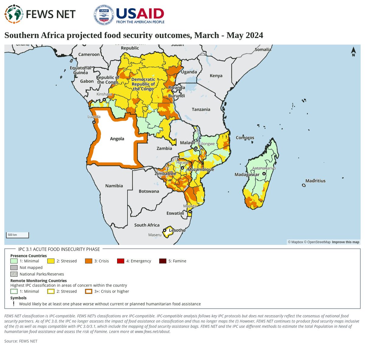 Weather, conflict, and macroeconomic shocks sustain Crisis (IPC Phase 3) outcomes in #SouthernAfrica ow.ly/C1fu50Ru8lJ