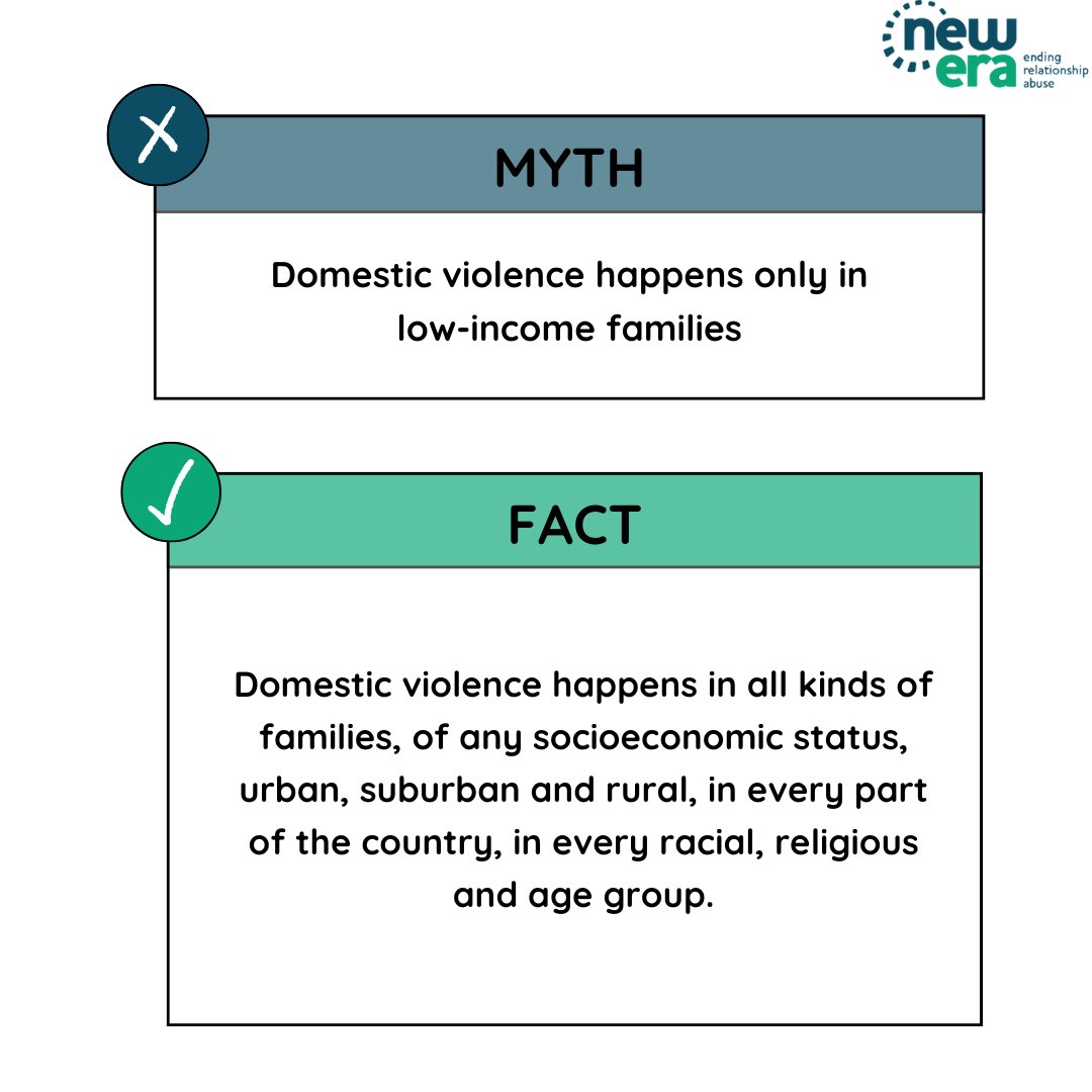 We are busting some myths around domestic abuse!

If you are experiencing domestic abuse please get in touch.
📞Call us; 0300 303 3778. (Confidential victim helpline)
🖱️Visit our website; new-era.uk
#abuseawareness #DomesticAbuseSupport #timetotalk #truthaboutabuse