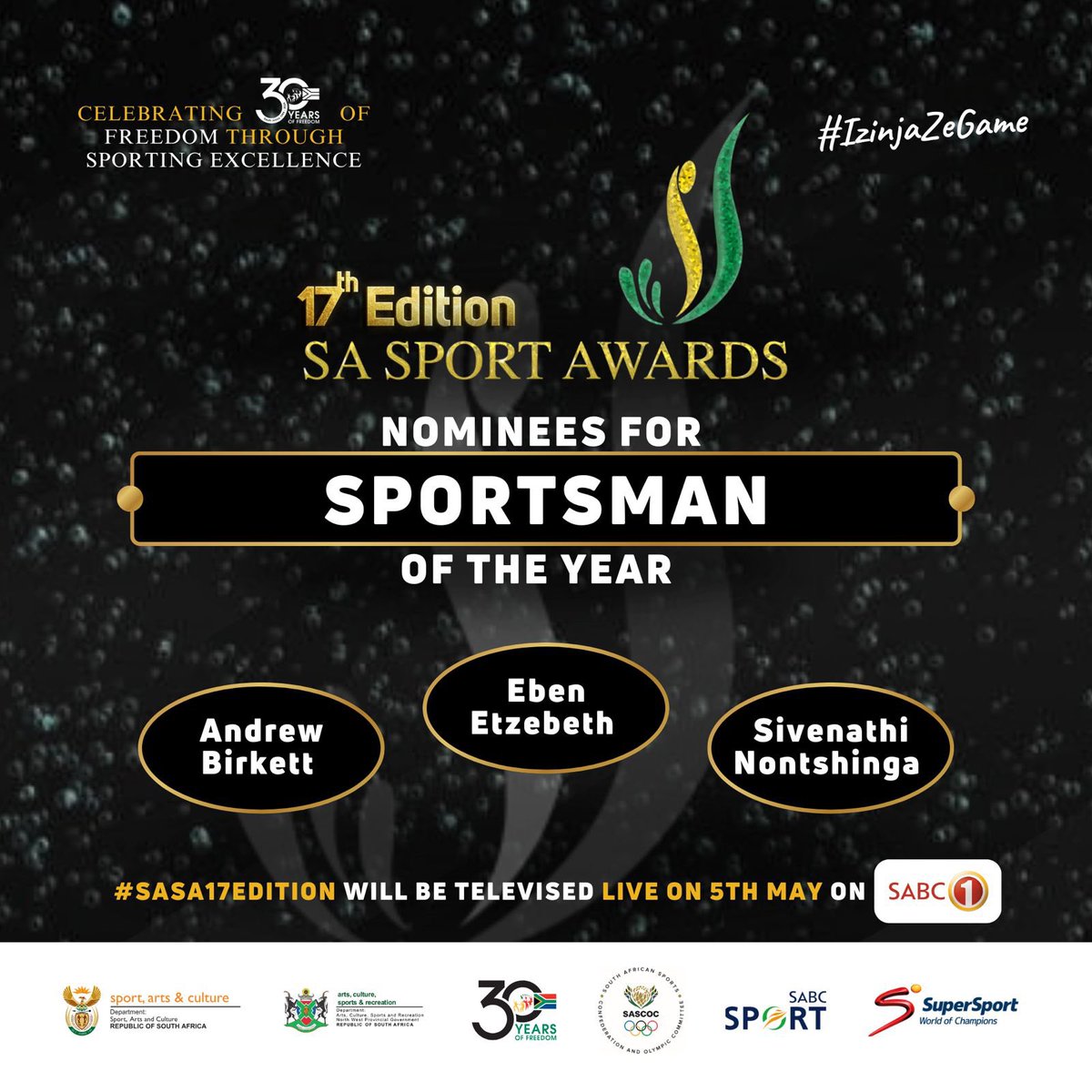 The 17th edition of the South African Sport Awards (SASA) are themed “Celebrating 30 years of freedom through sporting excellence”. 

Here are the nominees 

🗓️5 May 2024
Sun City, NW

#SASA17Edition #IzinjaZeGame