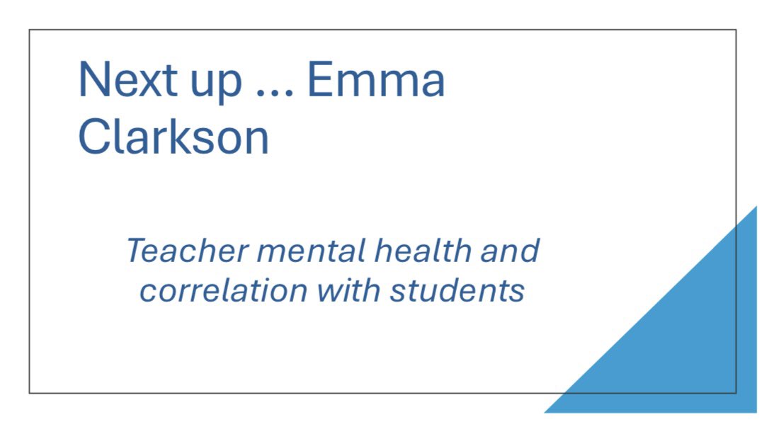 🌟 Wow! Amazing first half. Now, back to our 4th year presenters. Kicking off our panel conversations, @MissClarkson_PE explores the crucial topic of teachers' mental health and its correlation with students. An important discussion to engage in! 🧠💡 #Year4Conference