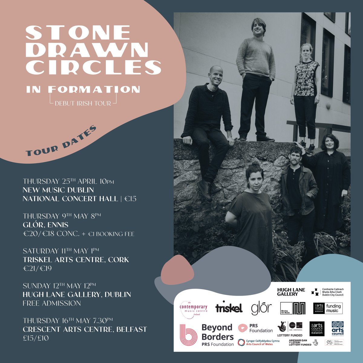 Kearney Melia Barker (@kmbcork) on Twitter photo Stone Drawn Circles inhabits a new space in Irish contemporary music. Breathing life into new World Premieres. See them live:
9 May <a href="/glorennis/">glor ennis</a>, Clare
11 May <a href="/TriskelCork/">Triskel Arts Centre</a>, Cork
12 May <a href="/HughlaneG/">Hughlane Gallery</a>, Dublin
16 May <a href="/CrescentArts/">Crescent Arts Centre</a>, Belfast
stonedrawncircles.com/events Stone Drawn Circles inhabits a new space in Irish contemporary music. Breathing life into new World Premieres. See them live:
9 May <a href="/glorennis/">glor ennis</a>, Clare
11 May <a href="/TriskelCork/">Triskel Arts Centre</a>, Cork
12 May <a href="/HughlaneG/">Hughlane Gallery</a>, Dublin
16 May <a href="/CrescentArts/">Crescent Arts Centre</a>, Belfast
stonedrawncircles.com/events