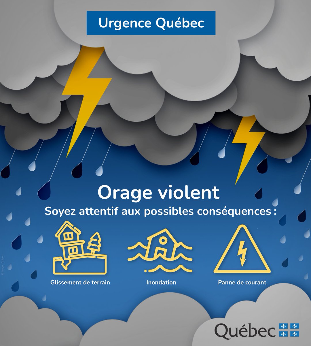 Bien que plus rares, les #orages ⛈️ et les vents violents surviennent aussi au printemps et peuvent causer d'importants dommages. ℹ️ Voyez comment vous pouvez vous protéger et protéger votre famille: Quebec.ca/orageviolent