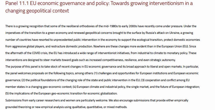 Come join us in Trieste for the Italian Political Science Association meeting! sisp.it/convegno-2024 @donadica @FabioBulfone and I are sponsoring a panel on EU's growing economic interventionism 👇Very looking forward to receiving your proposals 😀