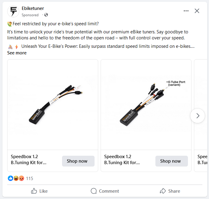 Yeah no thanks FaceBook and your dodgy illegal advertising. I'm not chipping my eBike and I don't approve of this.