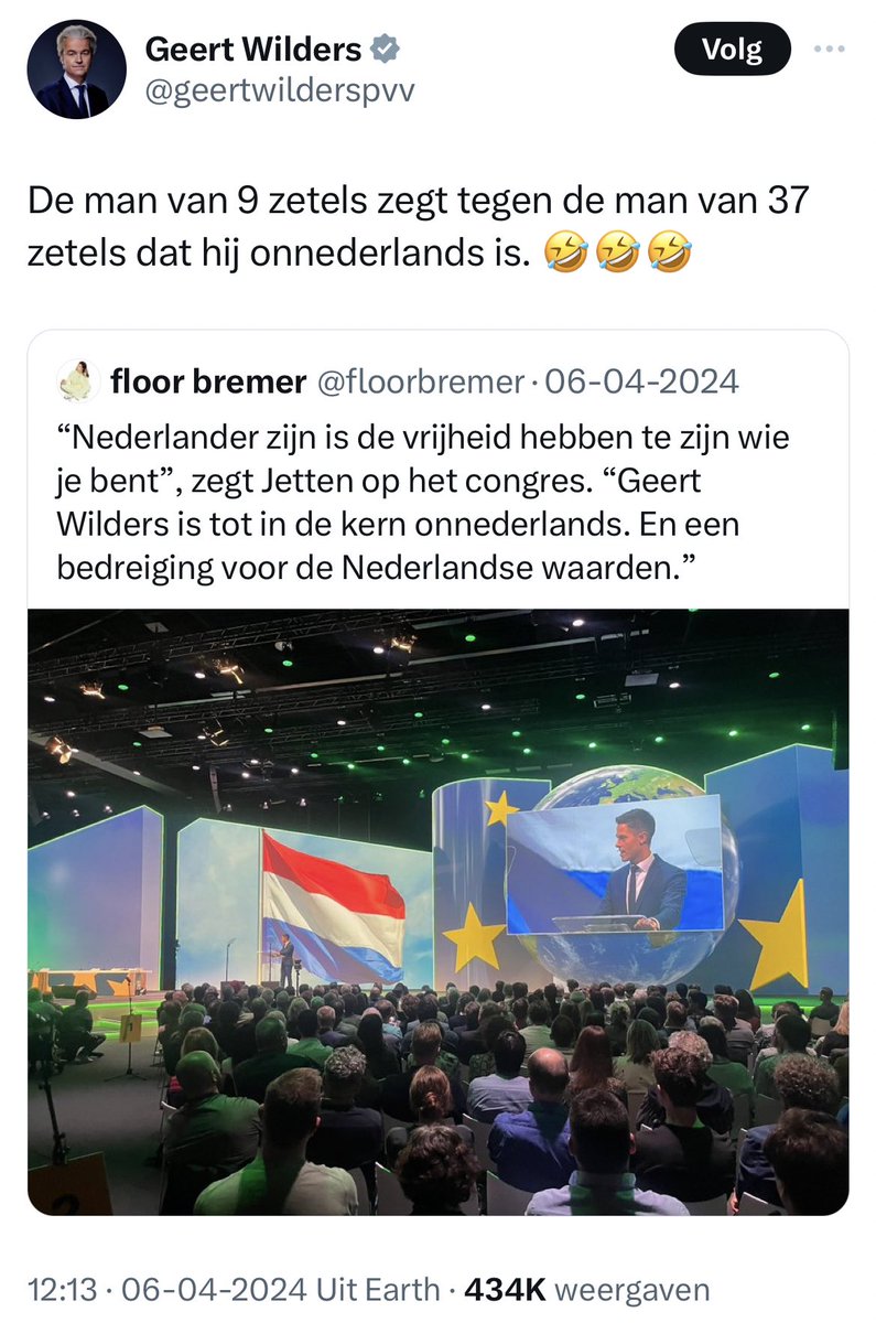 Typisch voorbeeld waarom het democratie-argument schadelijk is. Rob Jetten tracht een ideologische ideeënstrijd aan te gaan met Wilders over wat ware Nederlandse waarden zouden zijn. In plaats van dat Wilders duidelijk maakt wat hij verstaat onder ware Nederlandse waarden,…