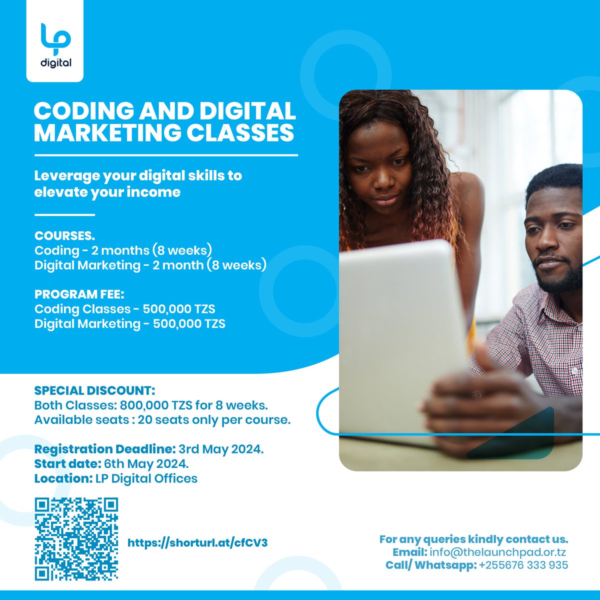 Badilisha mustakabali wako na @LPDigitalTZ Jiunge na kozi zao za coding na masoko ya kidijitali na upate ujuzi unaohitajika kwa soko la leo Nafasi zimebaki chache jiandikishe sasa docs.google.com/forms/d/e/1FAI #DigitalSkills #MitandaoNaSisi #HakiZaKidijitali #DigitalMarketing #Coding