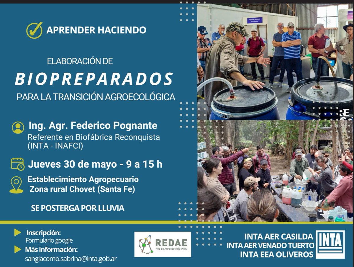 Para agendar❗ 🍶 Elaboración de BIOPREPARADOS Aprender haciendo… 🗓 Jueves 30 de mayo 2024 🕘 9 a 15 h ✍ Se requiere inscripción: forms.gle/GagKuEbbAFKaqo… 👉 Más información: sangiacomo.sabrina@inta.gob.ar