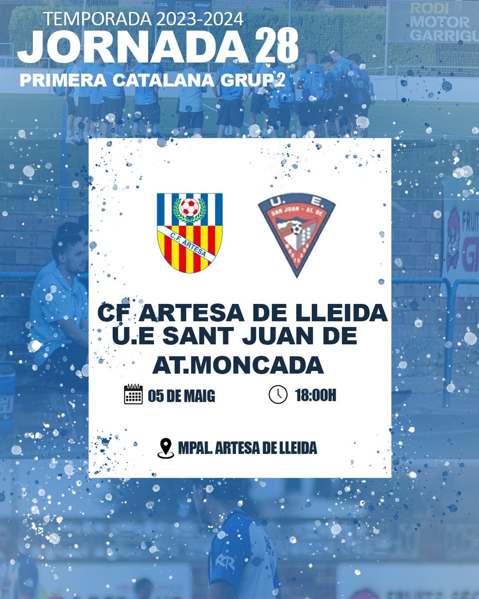 Jornada 28

🆚 @sjatlmontcada 
🏟️MPAL ARTESA DE LLEIDA
🕑18:00H
🗓️ 05 de Maig

Som-hi Artesa! 💙