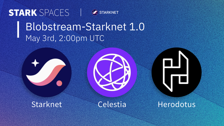 Celestia is getting closer to being available for Starknet Appchain developers 👨‍🍳 Join us tomorrow at 2 PM UTC for an exciting STARK Space with @CelestiaOrg & @HerodotusDev to find out more about it! Spoil: we recently achieved a significant milestone towards this goal 👀