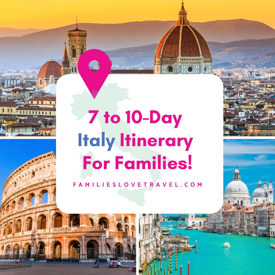 Ready to explore Italy with the kids? Our latest itinerary guide is packed with family-friendly adventures from the canals of Venice to the historic streets of Rome!  #ItalyWithKids #TravelWithKids. familieslovetravel.com/itinerary-ital…