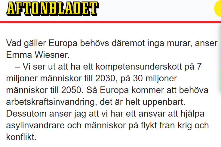 Ett alternativ till denna utveckling är att EU gör det mer gynnsamt för produktiva européer att skaffa barn. Till exempel med barnskatteavdrag.

Hursomhelst - INTE genom att fortsätta släppa in stora antal människor från lågproduktiva länder. De hör inte hemma i EU.

#migpol