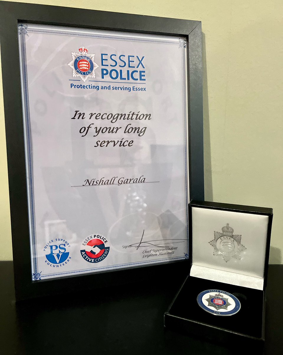 I’m grateful to @EssexPoliceUK for acknowledging my long service & dedication as a volunteer. Being able to work alongside Officers & Staff has been hugely rewarding. Thank you for giving me the opportunity to serve my community & for honouring me with this wonderful recognition!