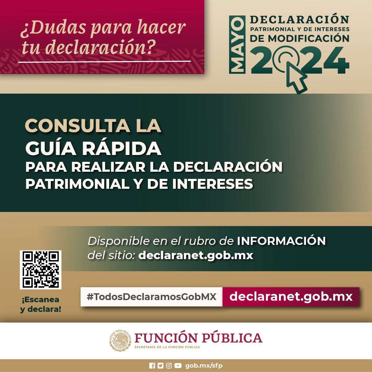 Persona servidora pública federal:

Si tienes dudas sobre el llenado de tu #DeclaraciónPatrimonial y de Intereses 2024, consulta la Guía Rápida. bit.ly/DeclaraNet_gui…

declaranet.gob.mx
#DeclaraNet2024 #TodosDeclaramosGobMx