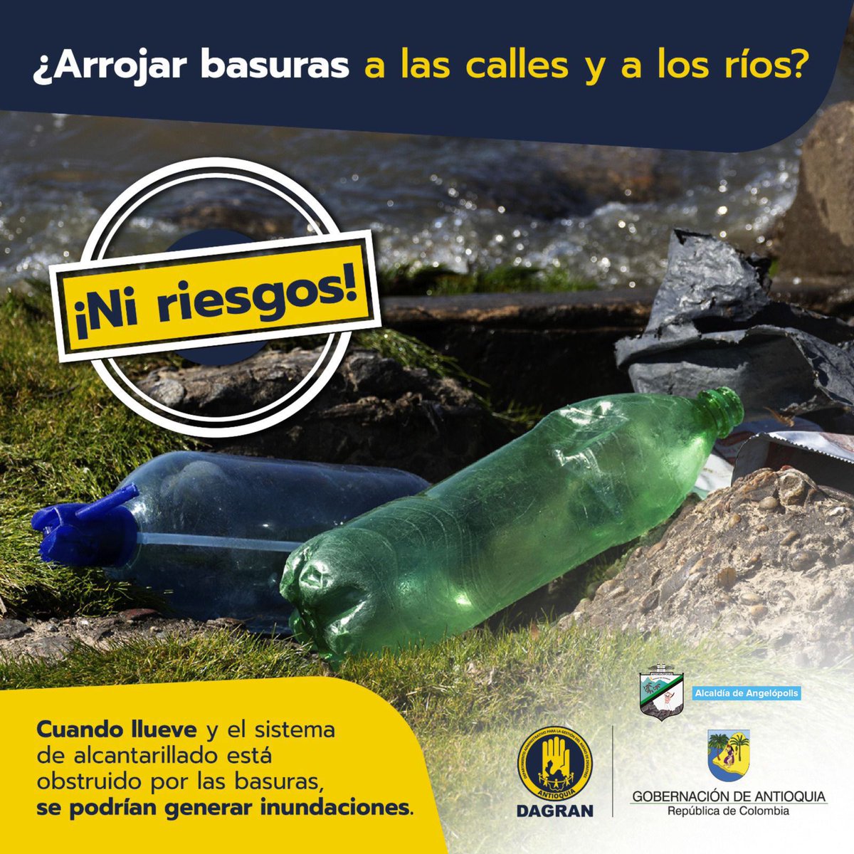 🚯⛈️ Arrojar basura a las calles o fuentes hídricas no lo hagas nunca, y #NiRiesgos en #TemporadaDeLluvias para evitar taponamientos en los alcantarillados. 

#UnidosPorElCambio #Angelópolis