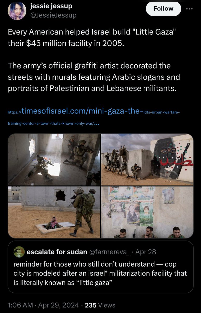 'Little Gaza' is what IOF calls their $45 million warfare simulation training center that Atlanta's Cop City is literally based on x.com/jessiejessup/s…
