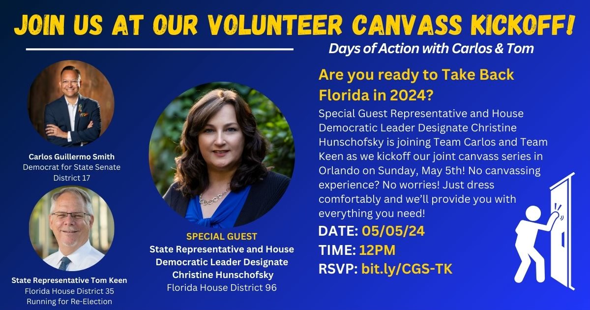 Please join us this Sunday, May 5th, as we launch our joint canvas with @CarlosGSmith and special guest @RepHunschofsky ! Sign up here: mobilize.us/s/AkMwIM