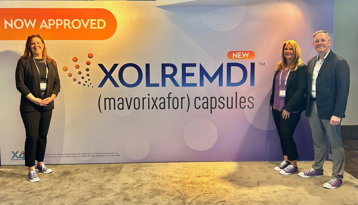 X4 is at the @ClinImmSoc #CIS2024 conference, connecting with attendees to share information about XOLREMDI™ (mavorixafor), which is now FDA approved!

Visit us at Booth 110 to learn more.

#ClinicalImmunologySociety #FDAApproval #BreakThroughTherapy