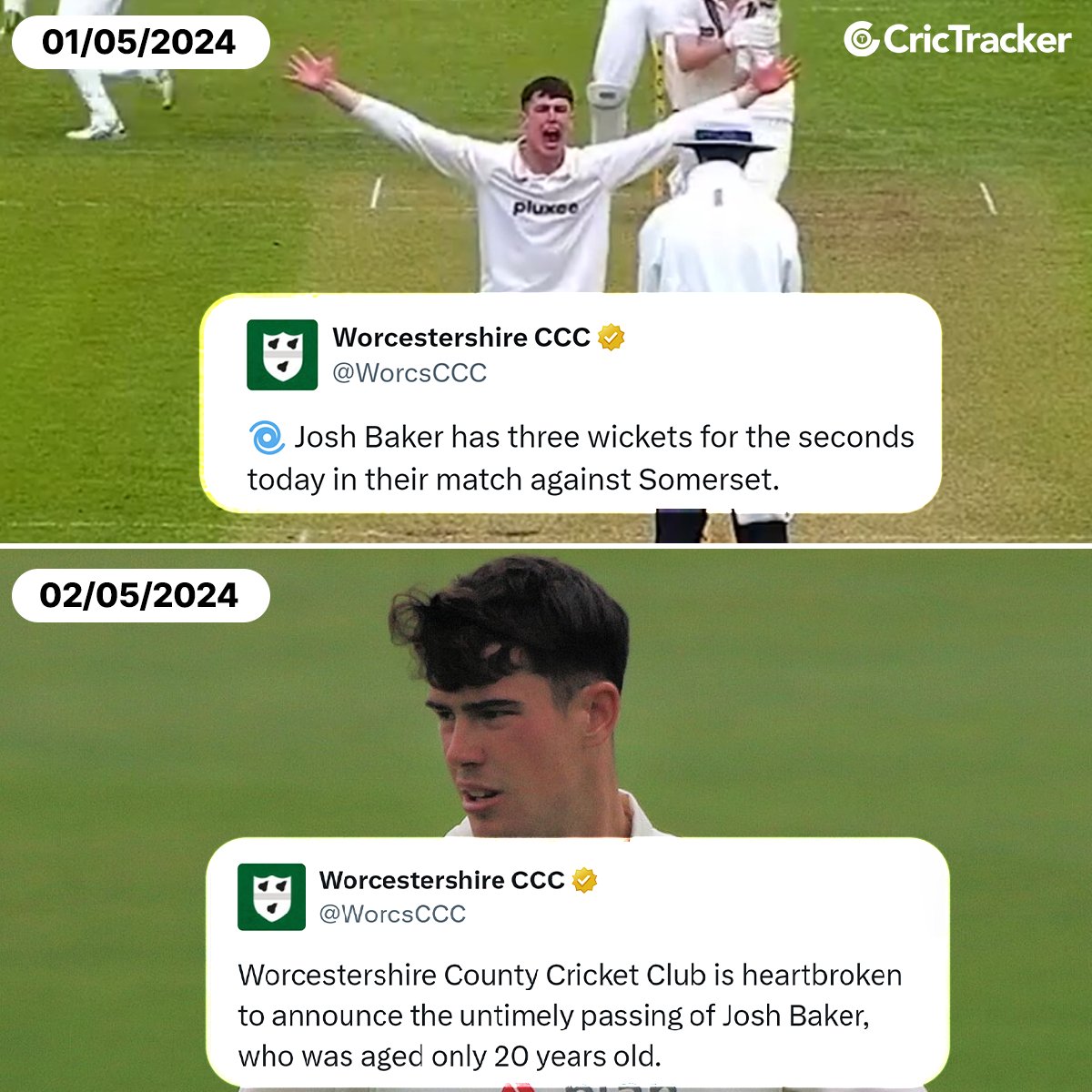 1st May: Picked three wickets for Worcestershire. 2nd May: Passed away at the age of 20. Life is unpredictable💔