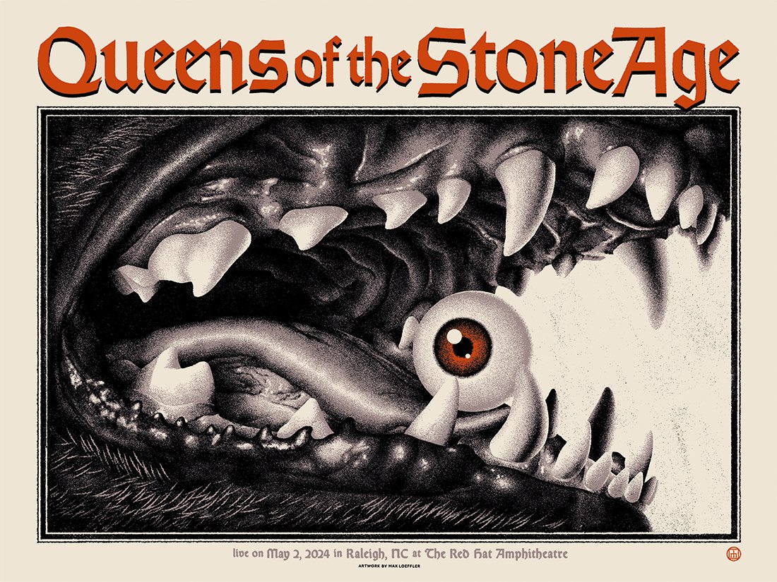 RALEIGH, TONIGHT’S THE NIGHT 👁️

5:00pm Doors Open
6:45pm <a href="/royalblooduk/">Royal Blood</a> 
8:00pm #QOTSA

🖌️: Max Loeffler
🎟️: qotsa.com/tour

#TheEndIsNero