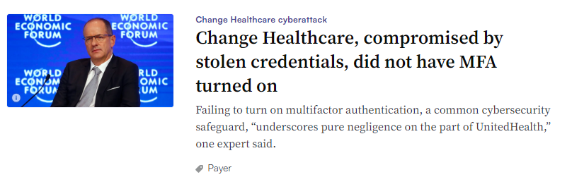 UnitedHealth Group, one of the largest firms in the world by revenue, didn't have 2-factor authentication enabled. lmao