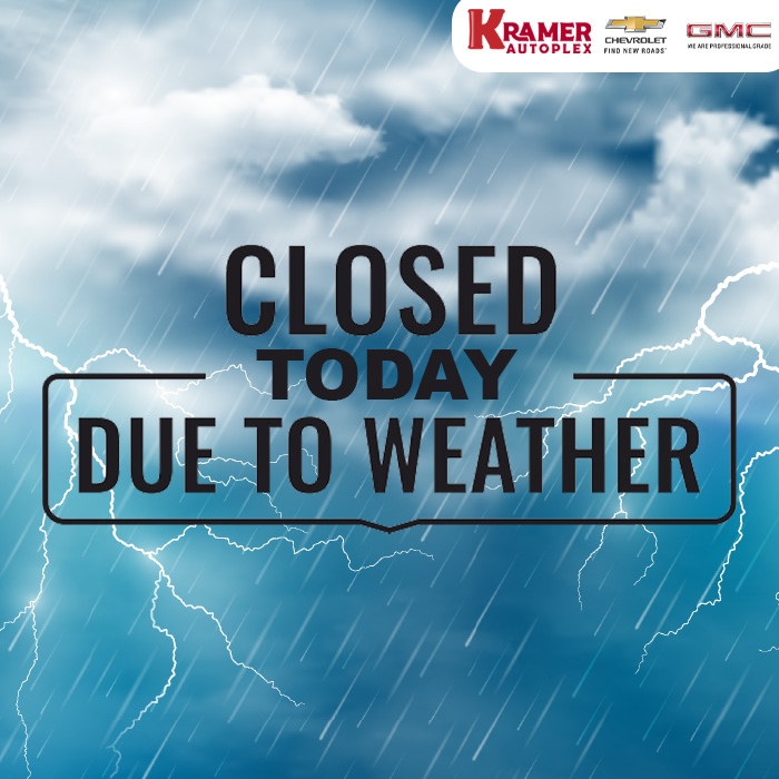 ⛈️ Our stores will be CLOSED today due to weather!

Don't worry you can still shop online! 
🖥️ Website link: bit.ly/3yw90n7 

#KramerAutoplex #KramerCGMC #LivingstonTX 
#PreOwnedCars #Automotive #PreOwnedCarSales
#UsedCars #UsedCarSales #Cars #UsedTrucks