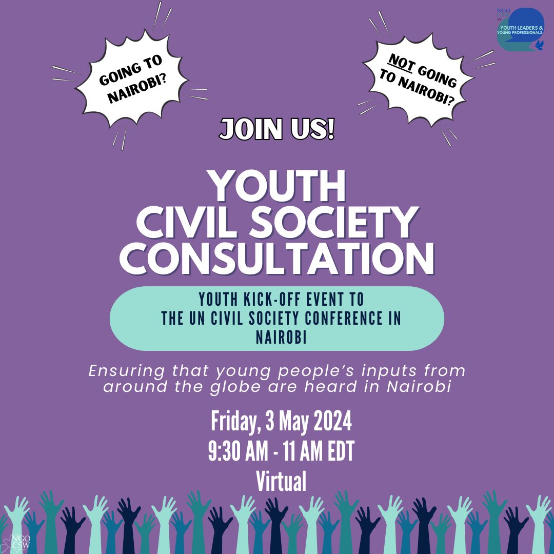 Youth activists are pivotal at the UN Civil Society Conference in Nairobi! How can we guarantee meaningful youth engagement is impactful during & after the conference? 🌍 Join the Youth Civil Society Consultation ahead of the conference 👉 us02web.zoom.us/meeting/regist…