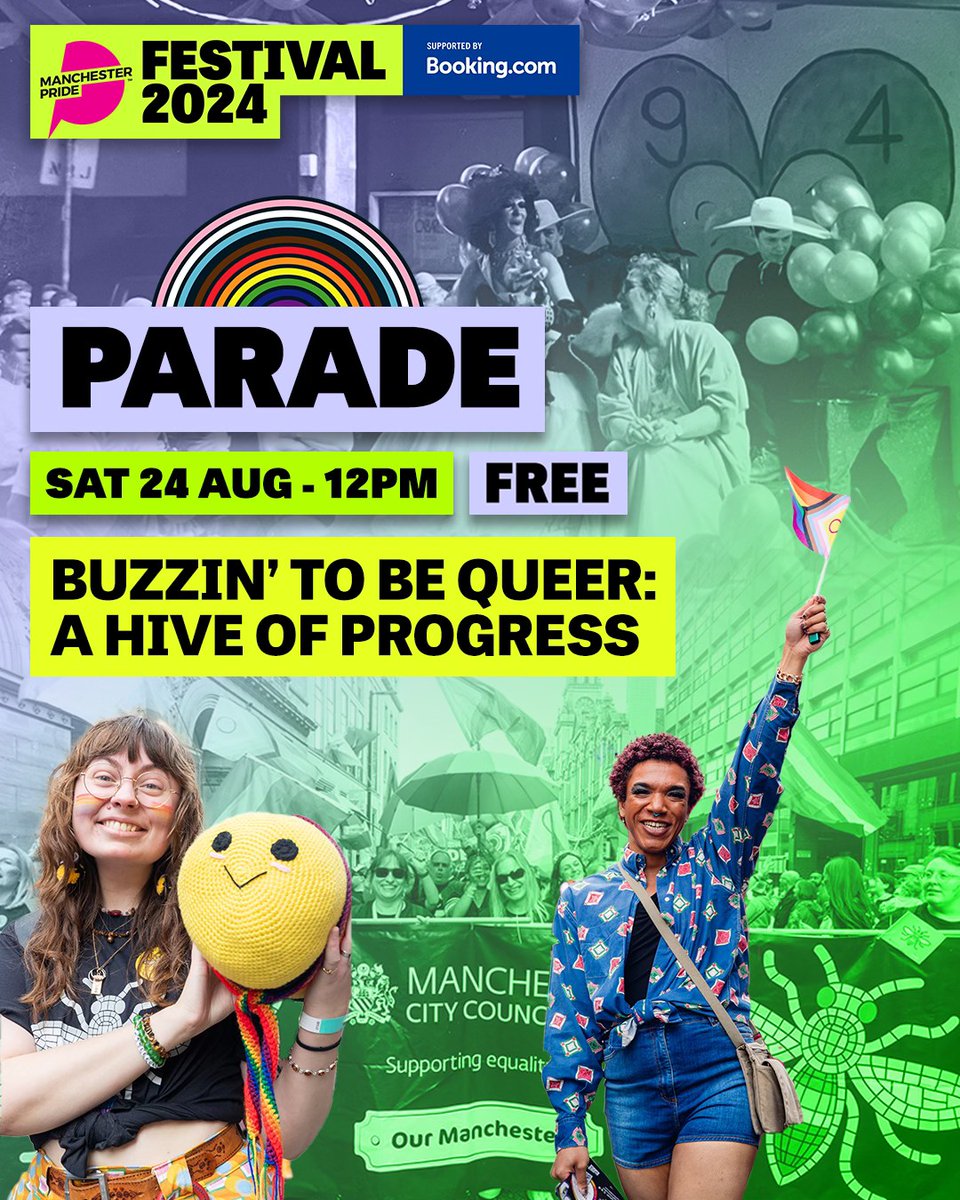 This year’s Manchester Pride Parade theme is ‘Buzzin’ to be Queer - A Hive of Progress’ 🐝 We welcome LGBTQ+ organisations to walk in the Manchester Pride Parade for FREE, so join us! Applications are now open 🎊 Find out more and apply: bit.ly/44nSvsA