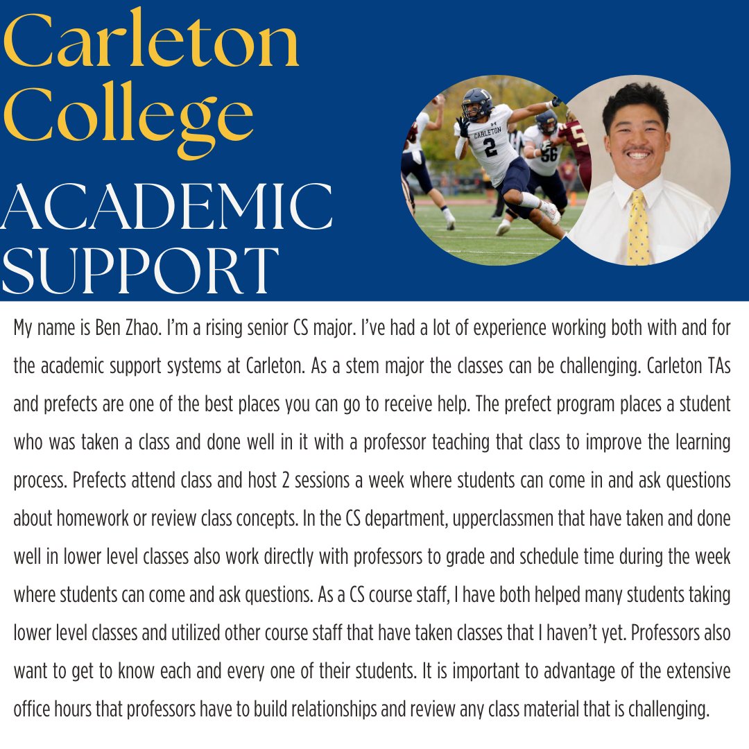 If you attend Carleton you will encounter challenges in the classroom that you cannot overcome on your own. That is why the academic support systems Carleton has in place are so important! Take a minute to read about rising senior Ben Zhao's experiences. #KeepStackin