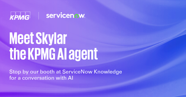 KPMG is a diamond sponsor at ServiceNow Knowledge in Las Vegas, May 7-9! Stop by our booth for a unique conversation with Skylar. Discuss the impact of AI on business, leadership, and technology. Learn more about KPMG at ServiceNow Knowledge > #KNOW24 #AI bit.ly/4dfyGHQ