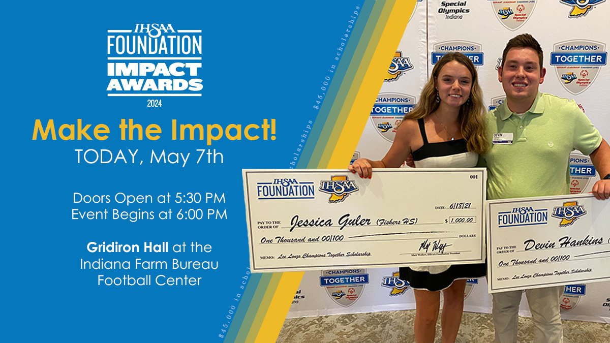 Today's the Day! Celebrate student-athletes who are making an impact in competition, within the classroom, and on their communities. 🏟️ Gridiron Hall 🕔 5:30 PM 🎖️ $45,000+ Scholarships See you tonight at the #ImpactAwards2024