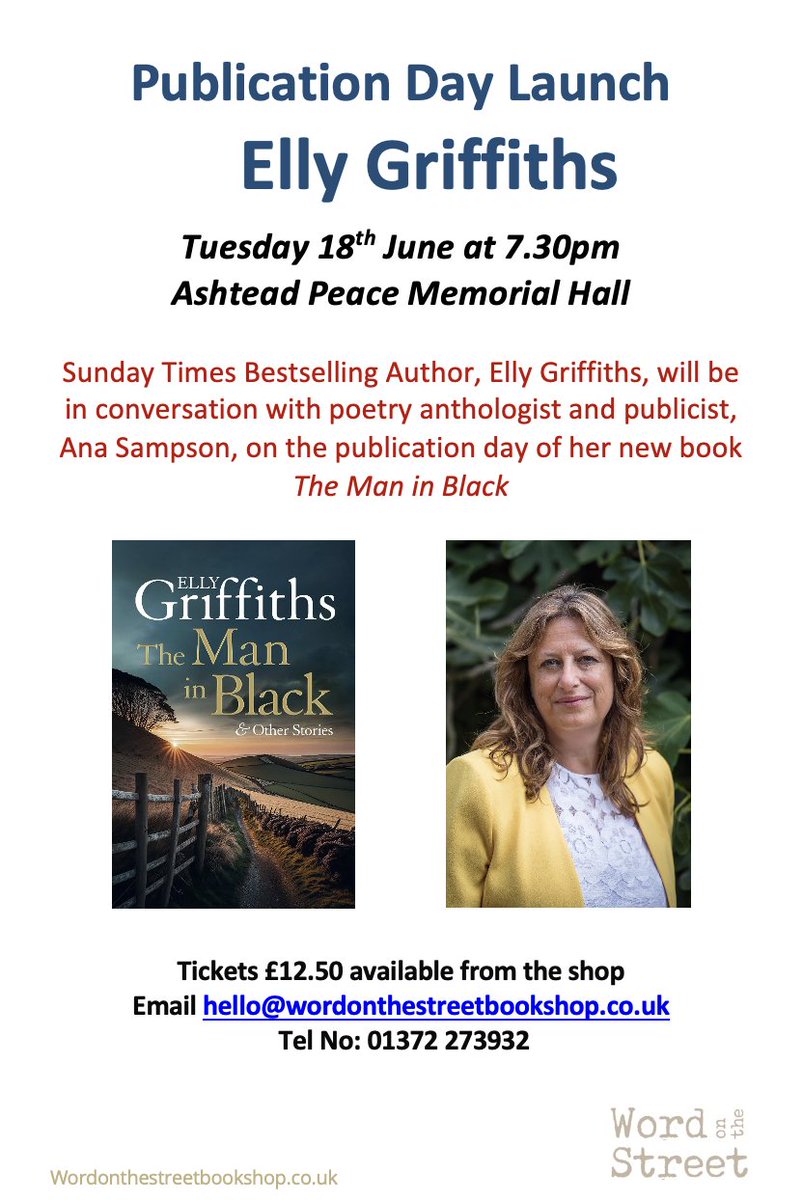Thank you in advance @ellygriffiths for making your tour stop in Ashtead on the launch day of The Man in Black. We're looking forward very much indeed to seeing you on 18th June!