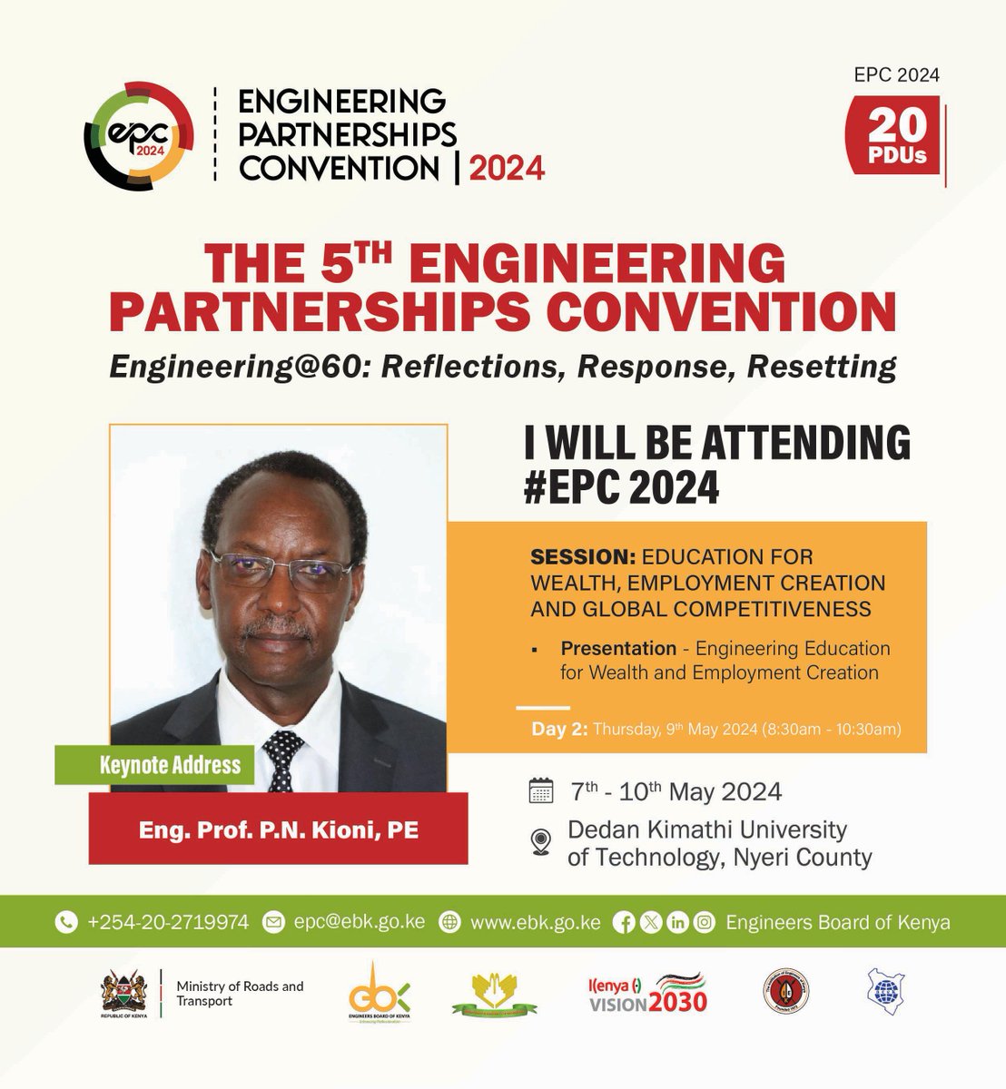 #EPC2024: Eng. Prof. Kioni will deliver a keynote address on the pivotal role of engineering education in fostering wealth creation, employment opportunities, and global competitiveness. Join us for this insightful session on the transformative power of engineering education in…