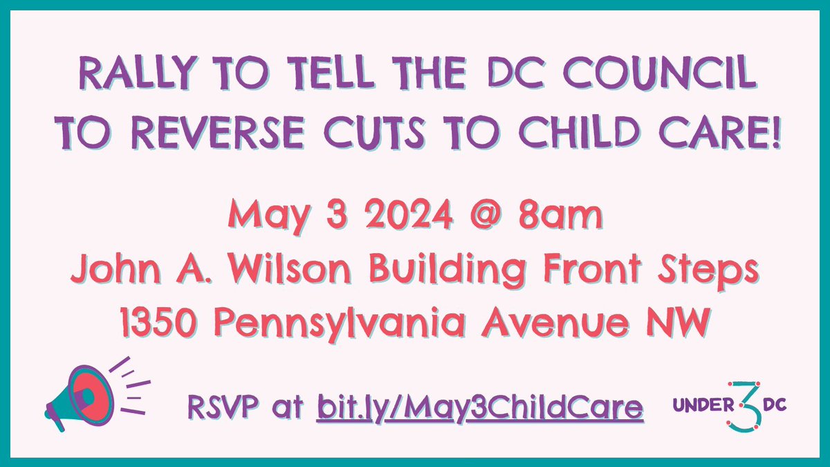 Join us in rallying for the #PayEquityFund tomorrow morning at 8 AM at the Wilson Building before the @councilofdc's final public hearing on the FY25 Budget. We hope to see you there! RSVP here: bit.ly/May3ChildCare #ProtectPEF
