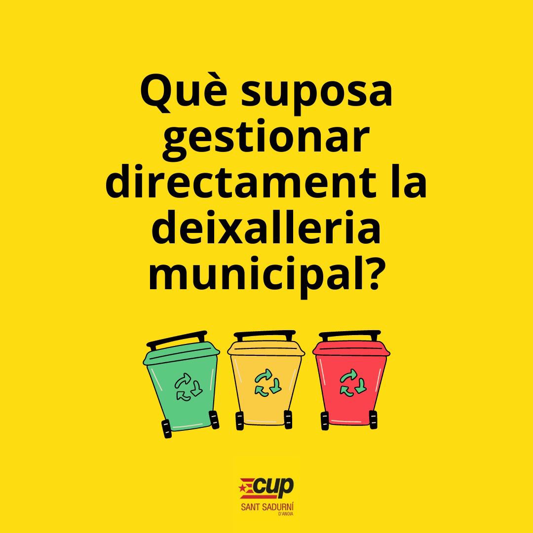 [FIL🧶] Aquesta setmana hem presentat una moció per estudiar la remunicipalització de la deixalleria de #SantSadurni. Però... 

Què suposa gestionar directament la deixalleria municipal?