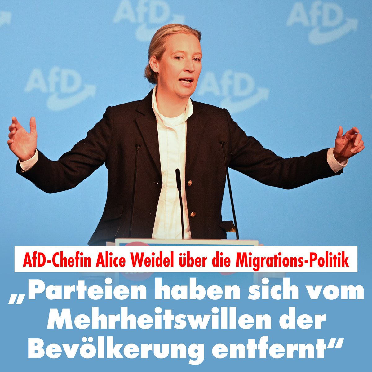Die Deutschen wollen laut Insa-Umfrage eine Umkehr in der Migrationspolitik. AfD-Chefin @Alice_Weidel zu NIUS: „Die Deutschen wurden nie gefragt, ob sie den Kurs der ungesteuerten Einwanderung befürworten.“ Sie plädiere für mehr Direktdemokratie. nius.de/politik/afd-ch…