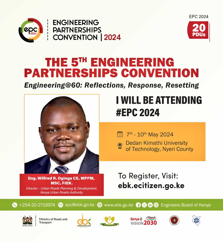 Join us as we engage at the Engineering Partnership Convention 2024 under the theme; Reflection, Response & Resetting. @MuriraKinoti @EngineersBoard @TheIEK #Engineeringat60