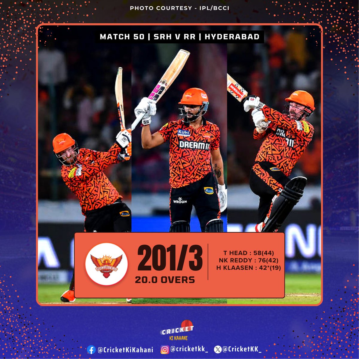 #TravisHead, #NitishKumarReddy & #HeinrichKlaasen Power 💪⚡ #SunrisersHyderabad 💥 to 201/3 Against #RajasthanRoyals 🙌🏼🧡

#CricketWithCKK | #tataipl2024 | #SRHvRR | #ipl2024