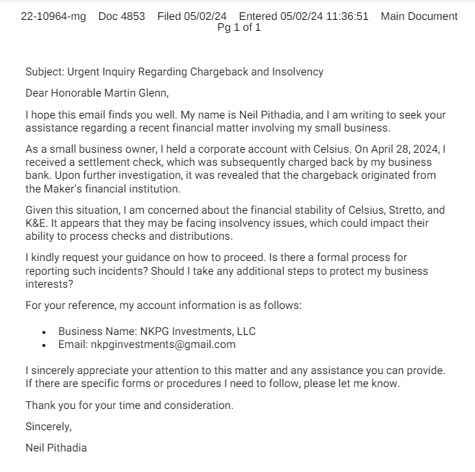 Can't make this shit up. @CelsiusNetwork now bouncing checks to creditors. Good thing the plan administrator is due to make like $5m over the next 5 years because this is just top notch administrating....