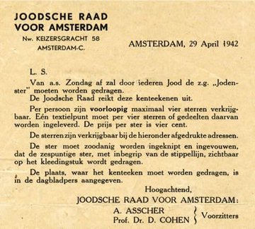 Op deze dag in 1942 werden alle joden verplicht een jodenster te dragen. Er werden 569.355 sterren verspreid door Nederland; voor iedere jood vier sterren. De kenmerkende gele sterren waren geproduceerd door textielfabriek ‘De Nijverheid’ in Enschede