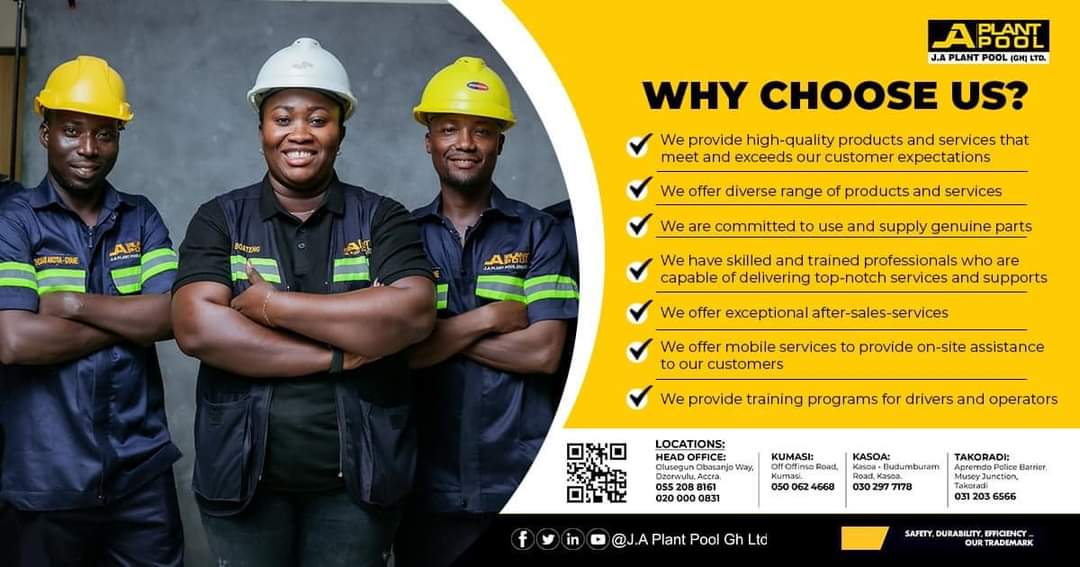Swift and efficient maintenance solutions tailored for your equipment! ⚙️🧰 @JAPPGH workshops across Ghana are ready to serve. Email us at sales@japlantpoolgh.com or call +233 55 208 8161 / +23320 000 0831. 
#SwiftRepairs 

Ashawo Appiaste Akufo-Addo legacy
Millennium city