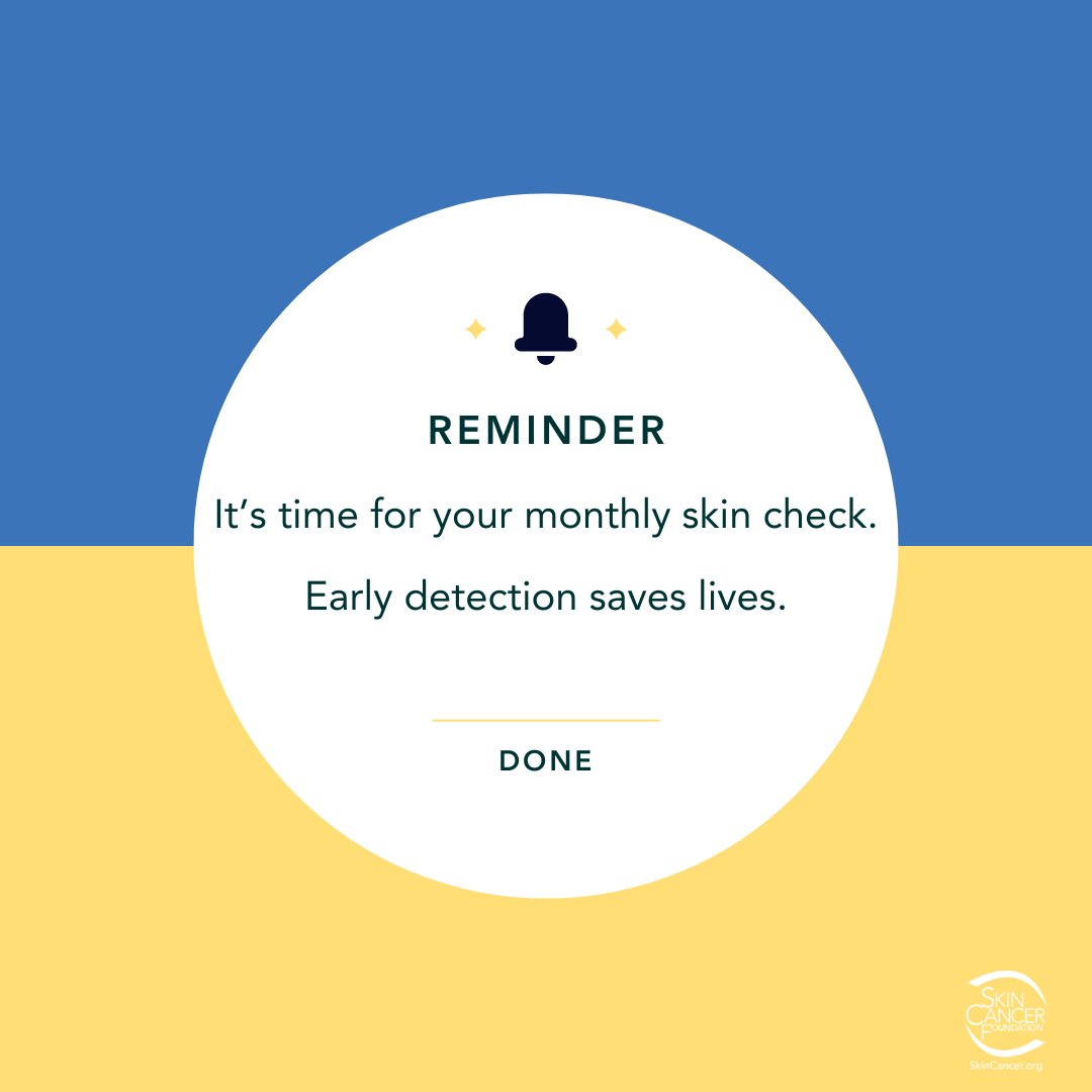 SkinCancerOrg's tweet image. Don't forget to check your skin regularly! 

It's crucial to inspect your skin once a month for any new, changing, or unusual spots. Early detection is key in preventing skin cancer.

 #SkinCheck #SkinCancerAwareness #Prevention