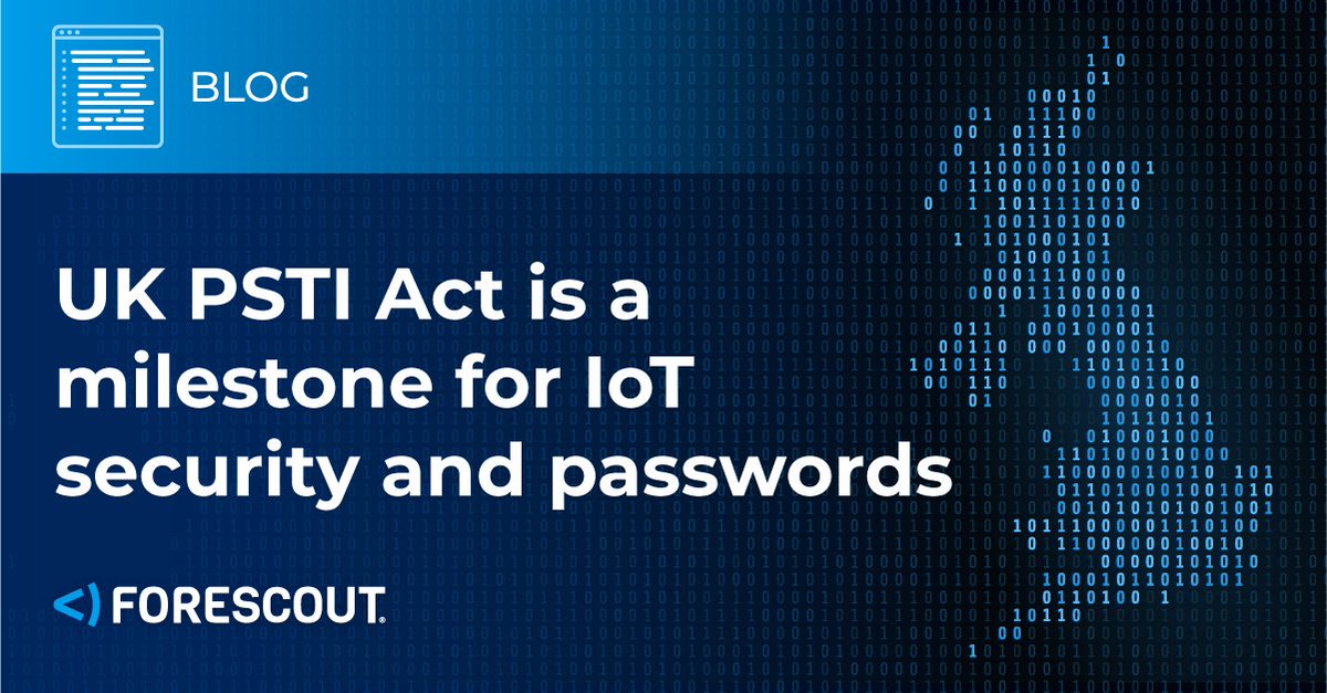 “The development makes the UK the first country in the world to outlaw default usernames and passwords from IoT devices,” explains The Hacker News on the new UK law aiming to make IoT products much more secure.

Learn more: forescout.com/blog/uk-psti-a…

#PSTIAct #IoTdevices #security