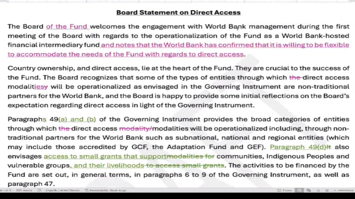 13/36. Importantly the adopted decision references the @WorldBank saying that it is “willing to be flexible to accommodate the needs of the Fund with regards to direct access”. This will allow the Board to hold the Bank to account on delivering this crucial aspect of the Fund.